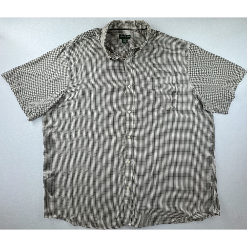 David Taylor Shirt Mens 2XL Brown White Check Short Sleeve Button Up